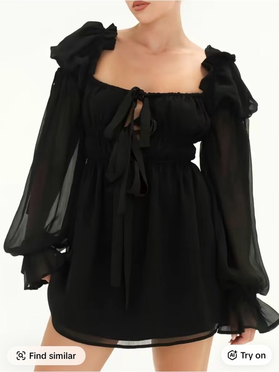 Rumored Dresses & Skirts - Rumored Black Sheer Puff-Sleeve Mini Dress